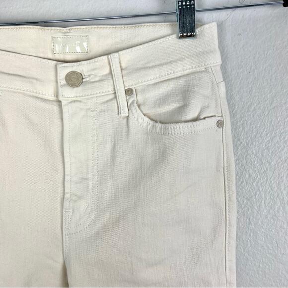 MOTHER | NEW The Rascal Crop Fray Cream Puff Beige Off White High Rise Jeans 24 - Picture 7 of 16